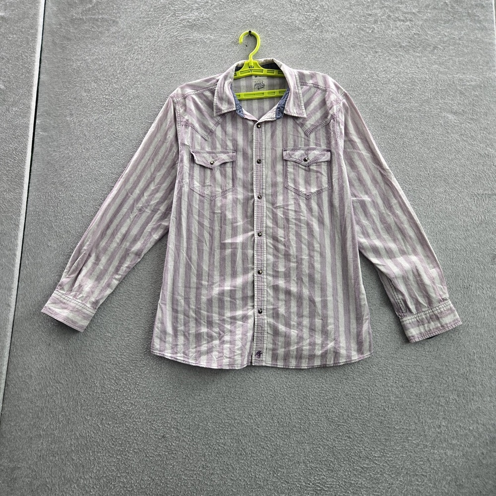 Moon Shine Spirit Men Button Up Shirt XL Gray Striped Western Pearl Snap Collar